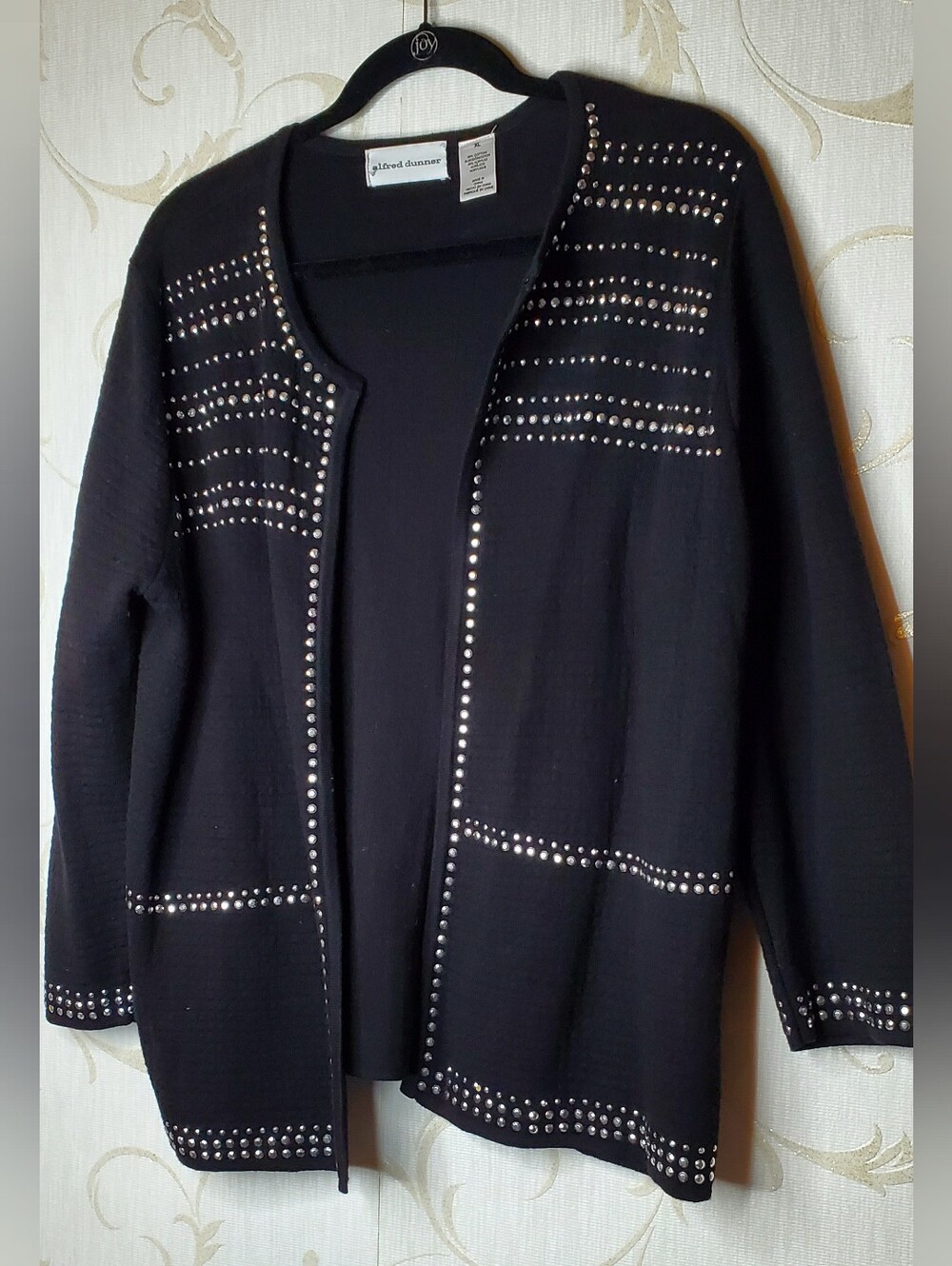 Alfred Dunner Black Silver Studded Cardigan Sweater XL WOMENS